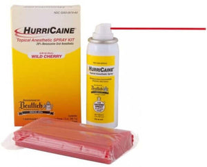 HurriCaine Topical Anesthetic Spray Kit - Wild Cherry, 2 oz. Aerosol Can + 200 Disposable Extension Tubes. Benzocaine 20%. | SurgiMac Dental Supply