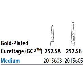 Two Striper FG 252.SB Medium Diamond Busr, Gold-Plated Curettage, 8mm Cutting