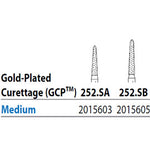 Two Striper FG 252.SA Medium Diamond Burs, Gold-Plated Curettage, 7mm Cutting