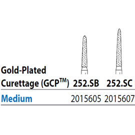 Two Striper FG 252.SC Medium Diamond Burs, Gold-Plated Curettage, 10mm Cutting