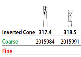 Two Striper FG #317.4 Coarse Inverted Cone Diamond Bur. Pack of 5