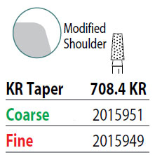 Two Striper FG #708.4 KR Taper Coarse Diamond Bur, Pack of 5. KR Modified