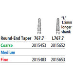 Two Striper FG 767.7 Coarse Diamond Bur Round-End Taper. Pack of 5
