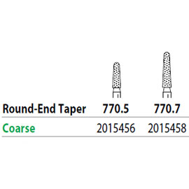 Two Striper FG 770.5 Coarse Diamond Bur Round-End Taper. Pack of 5