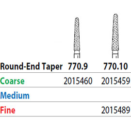 Two Striper FG 770.9 Coarse Diamond Bur Round-End Taper. Pack of 5