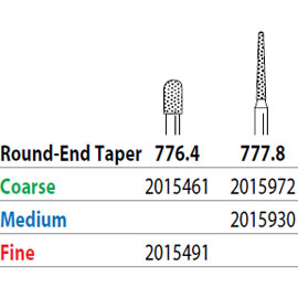 Two Striper FG 776.4 Fine Diamond Bur Round-End Taper. Pack of 5