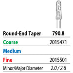 Two Striper FG 790.8 Coarse Diamond Bur Round-End Taper. Pack of 5