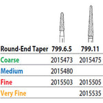 Two Striper FG 799.6.5 Medium Diamond Bur Round-End Taper. Pack of 5