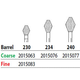 Two Striper FG #240 Coarse Barrel shaped Diamond Bur. Pack of 5