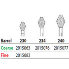 Two Striper FG #230 Coarse Barrel shaped Diamond Bur. Pack of 5