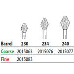 Two Striper FG #230 Coarse Barrel shaped Diamond Bur. Pack of 5