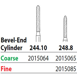 Two Striper FG #248.8 Fine Diamond Bur, Bevel-End Cylinder. Pack of 5
