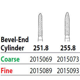 Two Striper FG 255.8 Coarse Diamond Bur, Bevel-End Cylinder. Pack of 5
