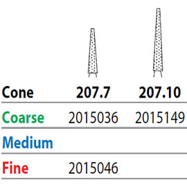 Two Striper FG #207.7 Coarse Diamond Bur, Cone. Pack of 5