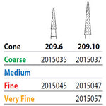 Two Striper FG #209.6 Fine Diamond Bur, Cone. Pack of 5