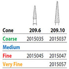 Two Striper FG #209.10 Very Fine Diamond Bur, Cone. Pack of 5