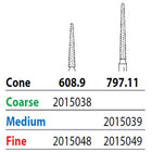 Two Striper FG #608.9 Fine Diamond Bur, Cone. Pack of 5
