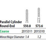 Two Striper FG #573.6 Coarse Diamond Bur, Cylinder Round-End. Pack of 5