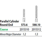 Two Striper FG #588.10 Coarse Diamond Bur, Cylinder Round-End. Pack of 5