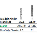 Two Striper FG #588.10 Coarse Diamond Bur, Cylinder Round-End. Pack of 5