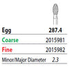 Two Striper FG #287.4 Coarse Egg shape Diamond Bur. Pack of 5