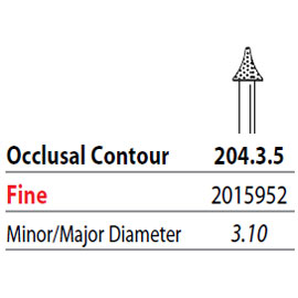 Two Striper FG #204.3.5 Fine Occlusal Contour Shape Diamond Burs. Pack of 5