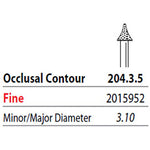 Two Striper FG #204.3.5 Fine Occlusal Contour Shape Diamond Burs. Pack of 5