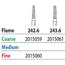 Two Striper FG #242.6 Coarse Grit Diamond Bur, Flame Shaped. Pack of 5