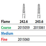 Two Striper FG #242.6 Fine Grit Diamond Bur, Flame Shaped. Pack of 5
