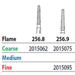 Two Striper FG #256.8 Coarse Diamond Burs, Flame shaped. Pack of 5