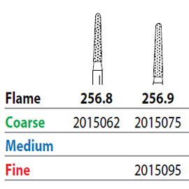 Two Striper FG #256.9 Coarse Diamond Burs, Flame shaped. Pack of 5