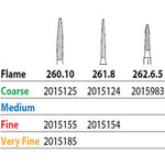 Two Striper FG #260.10 Very Fine Diamond Burs, Flame shaped. Pack of 5