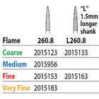 Two Striper FG #260.8 Very Fine Diamond Burs, Flame shaped. Pack of 5