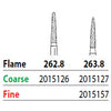 Two Striper FG #262.8 Coarse Diamond Burs, Flame shaped. Pack of 5