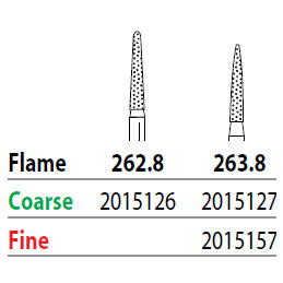 Two Striper FG #262.8 Coarse Diamond Burs, Flame shaped. Pack of 5