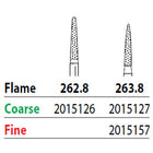 Two Striper FG #263.8 Fine Diamond Burs, Flame shaped. Pack of 5
