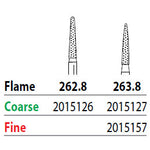 Two Striper FG #263.8 Fine Diamond Burs, Flame shaped. Pack of 5