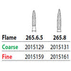 Two Striper FG #265.6.5 Fine Diamond Burs, Flame shaped. Pack of 5