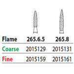 Two Striper FG #265.6.5 Fine Diamond Burs, Flame shaped. Pack of 5