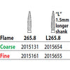 Two Striper FG #265.8 Fine Diamond Burs, Flame shaped. Pack of 5