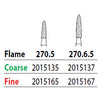 Two Striper FG #270.5 Coarse Diamond Burs, Flame shaped. Pack of 5