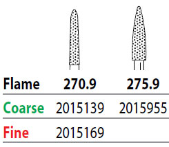 Two Striper FG #270.9 Fine Diamond Burs, Flame shaped. Pack of 5