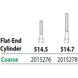 Two Striper FG #514.7 Coarse Diamond Bur, Flat-End Cylinder. Pack of 5