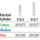 Two Striper FG #515.7 Fine Diamond Bur, Flat-End Cylinder. Pack of 5