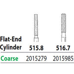 Two Striper FG #515.8 Coarse Diamond Bur, Flat-End Cylinder. Pack of 5