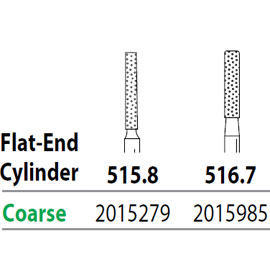 Two Striper FG #515.8 Coarse Diamond Bur, Flat-End Cylinder. Pack of 5