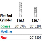 Two Striper FG #520.4 Coarse Diamond Bur, Flat-End Cylinder. Pack of 5