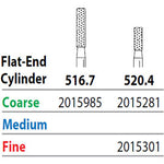 Two Striper FG #520.4 Coarse Diamond Bur, Flat-End Cylinder. Pack of 5