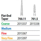 Two Striper FG 700.11 Very Fine Diamond Burs, Flat-End Taper. Pack of 5