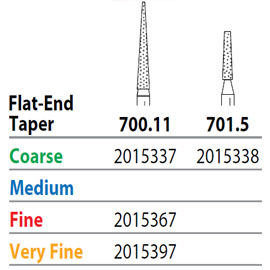 Two Striper FG 701.5 Coarse Diamond Bur Flat-End Taper. Pack of 5